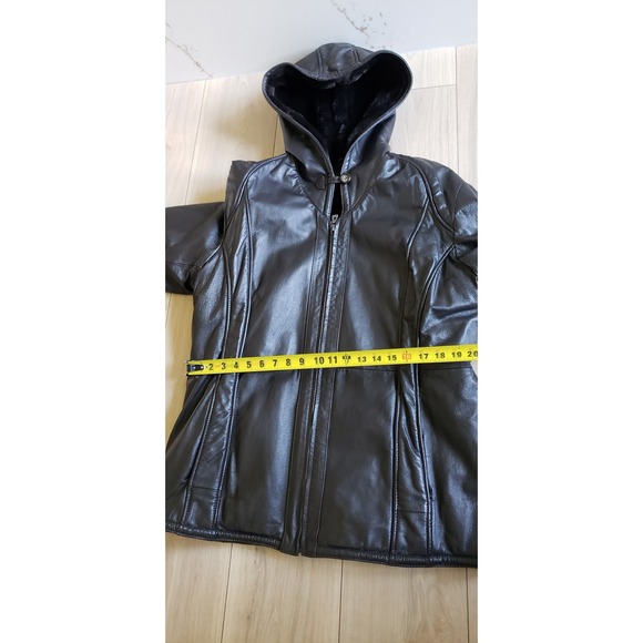 Wilsons Leather Jacket Womens XL Black Faux Fur Lined Hooded Coat Y2K Goth Moto - Picture 8 of 11
